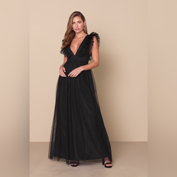 Lulus Simply Delighted Black Mesh Ruffled Backless Maxi Dress - Picture 1 of 9